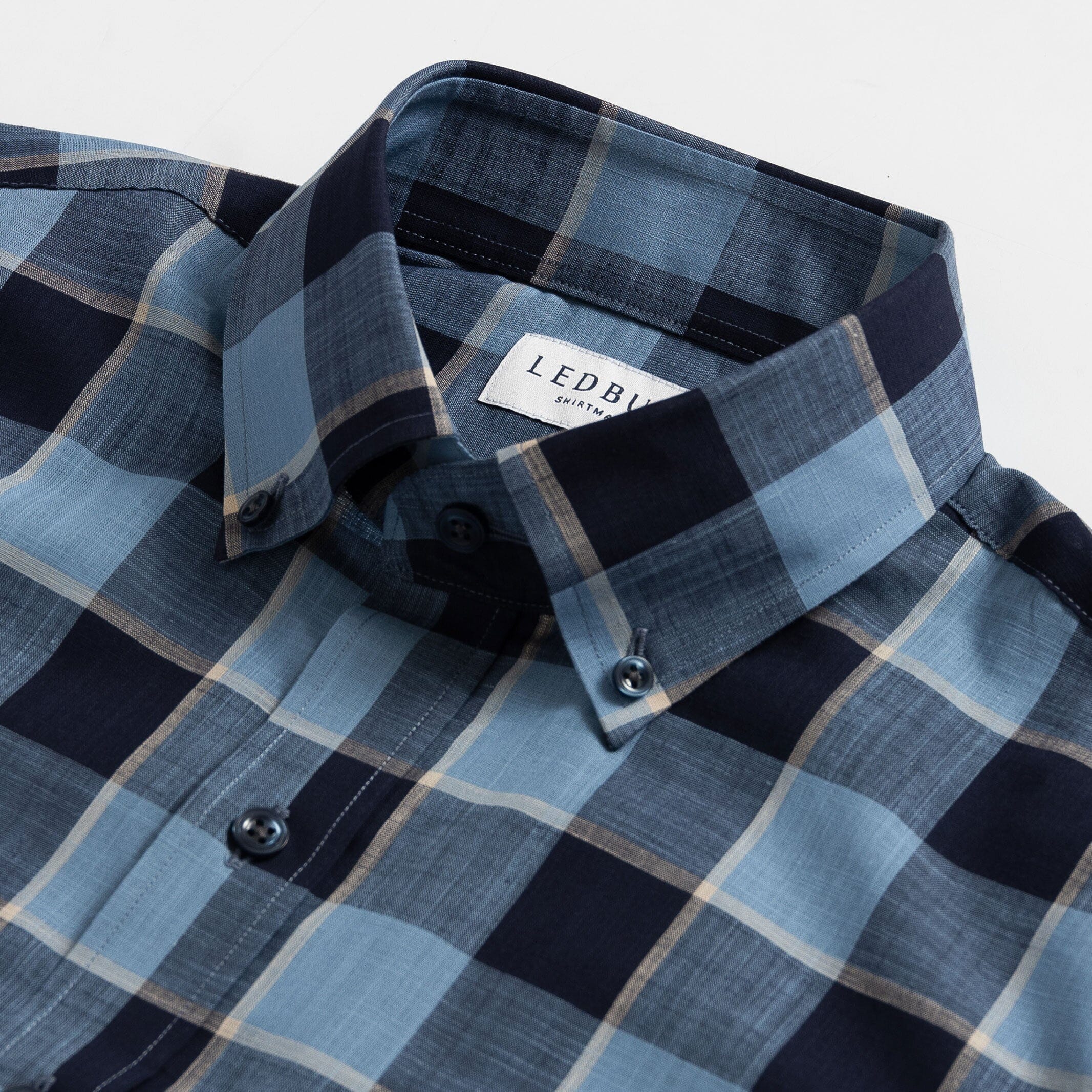 The Smoky Blue Albini Olson Plaid Custom Shirt Custom Casual Shirt- Ledbury