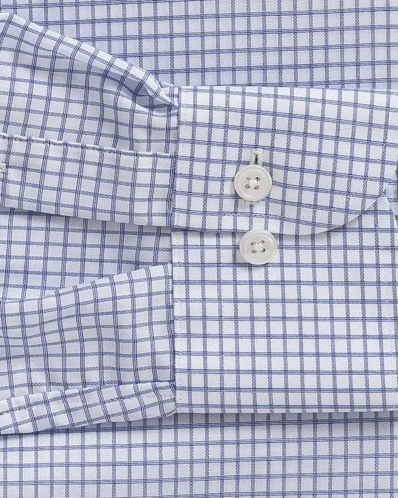 Owenby Comfort Stretch shirt sleeve detail - blue check pattern with subtle luster