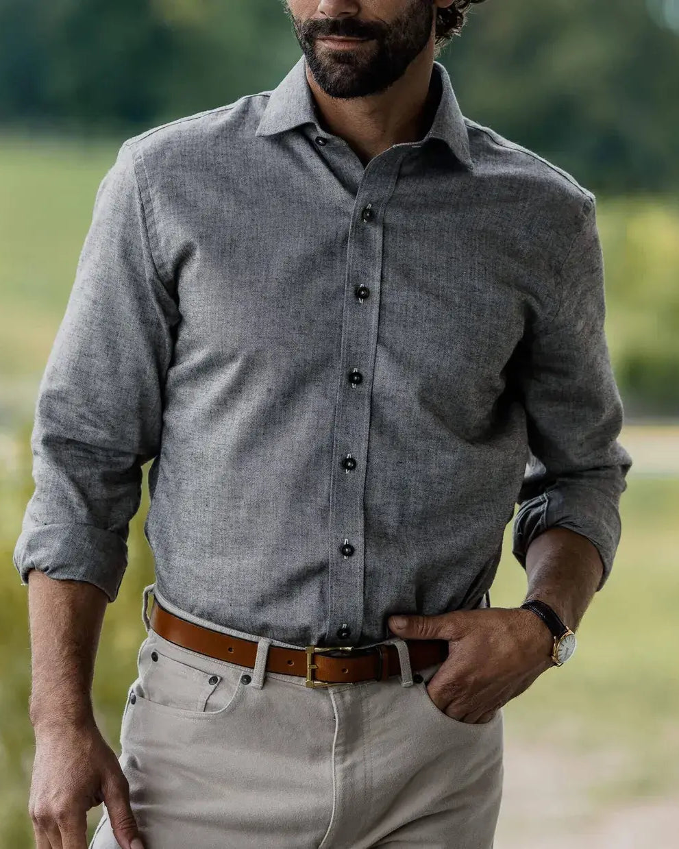 The Brown Andover Herringbone Custom Shirt Custom Casual Shirt- Ledbury