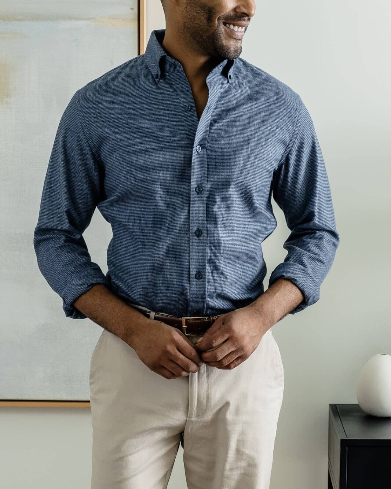 The Blue Conlon Houndstooth Custom Shirt Custom Casual Shirt- Ledbury