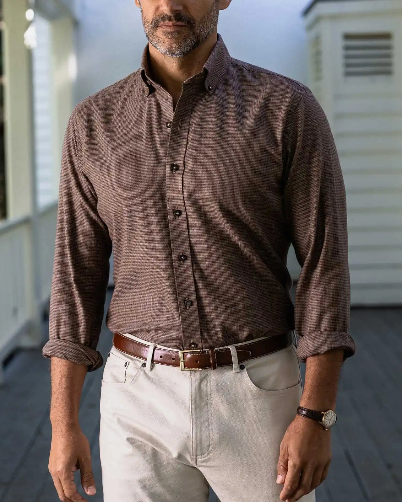 The Brown Conlon Houndstooth Custom Shirt Custom Casual Shirt- Ledbury