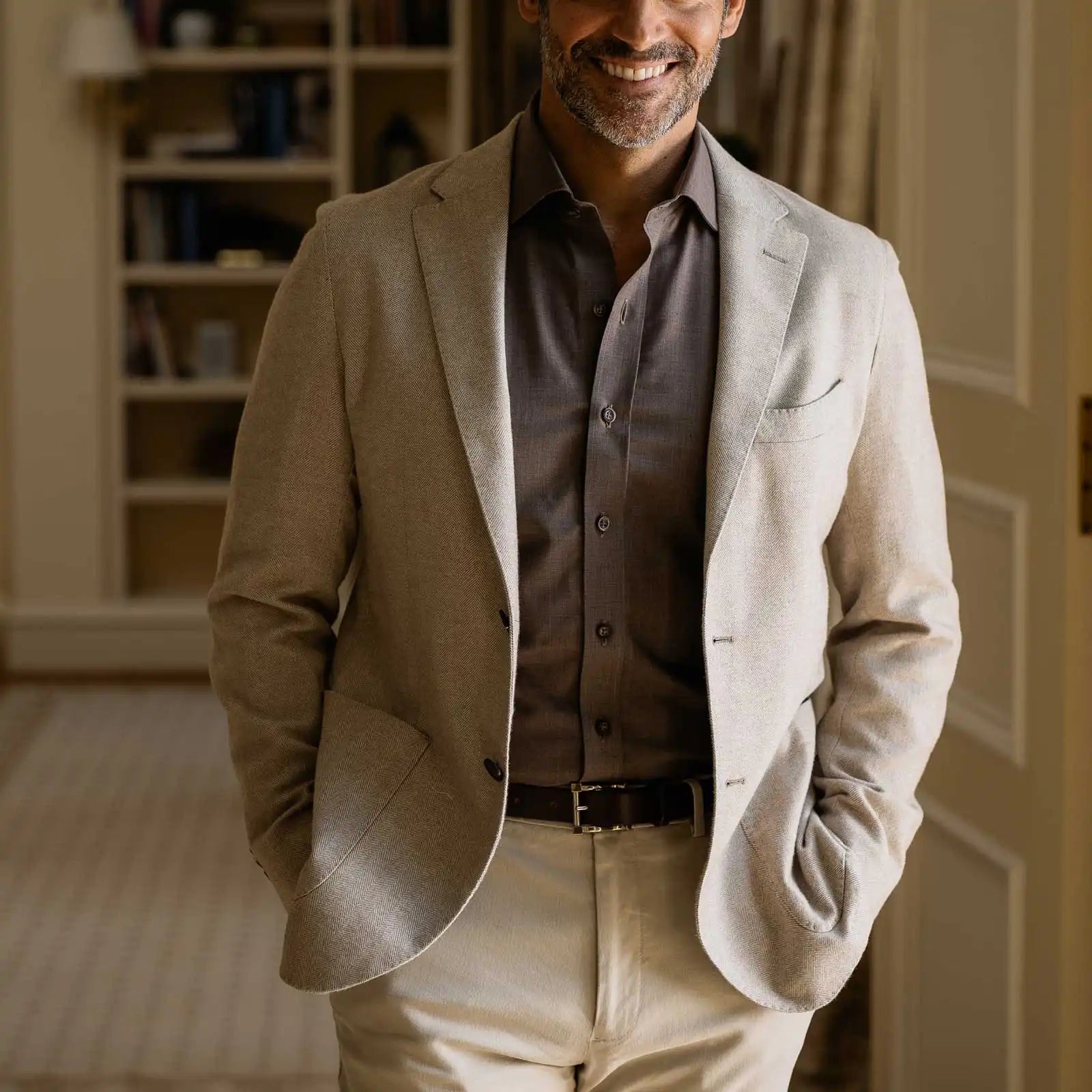 The Soft Brown Reda Active Comfort Stretch Merino Custom Shirt Custom Dress Shirt- Ledbury