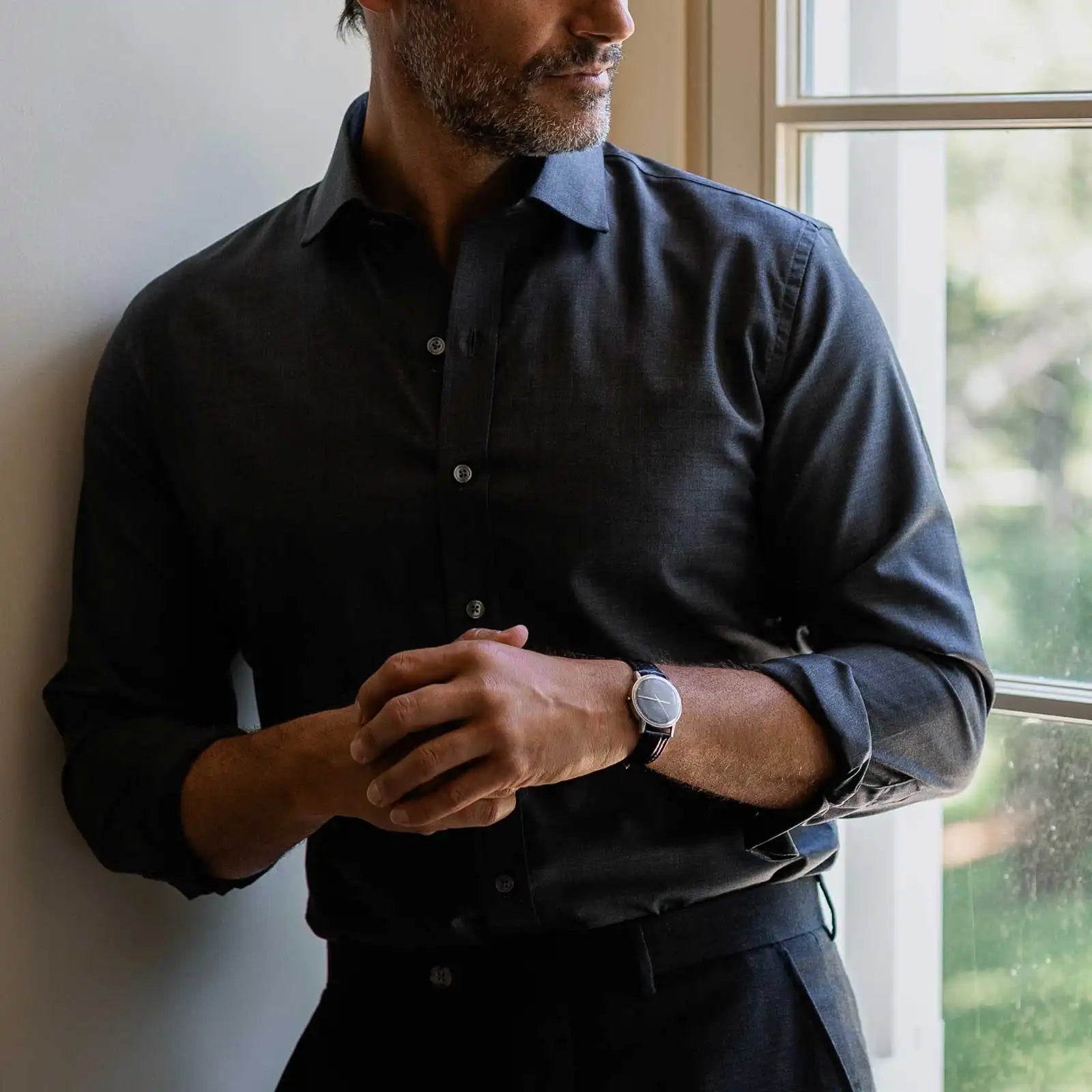 The Charcoal Reda Active Comfort Stretch Merino Custom Shirt Custom Dress Shirt- Ledbury