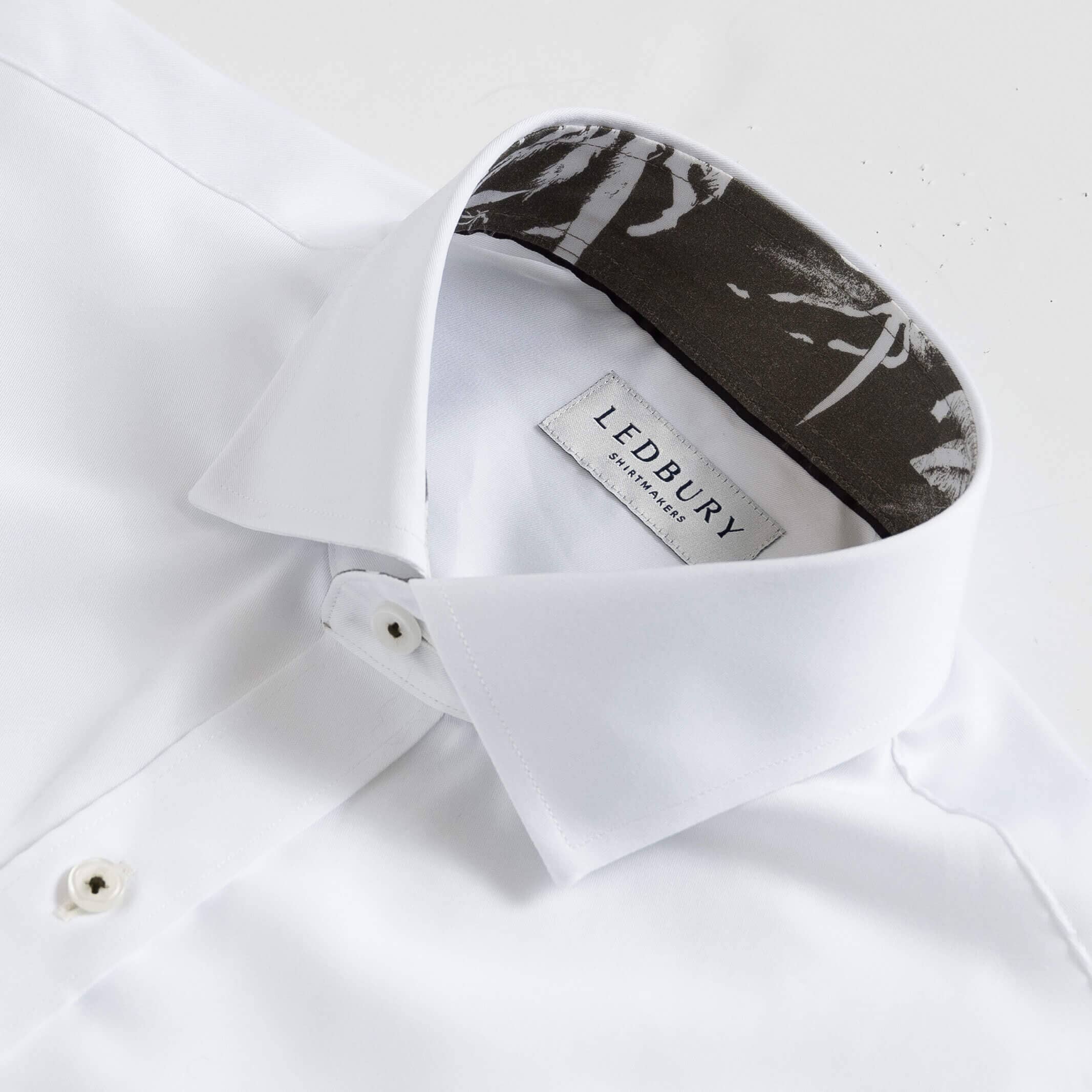 The White Madison Fine Twill with Palm Contrast Collar Custom Shirt Custom Dress Shirt- Ledbury