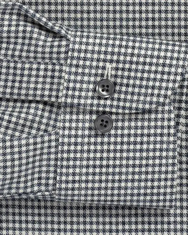 Vintage navy Berkshire gingham dress shirt cuff and sleeve detail