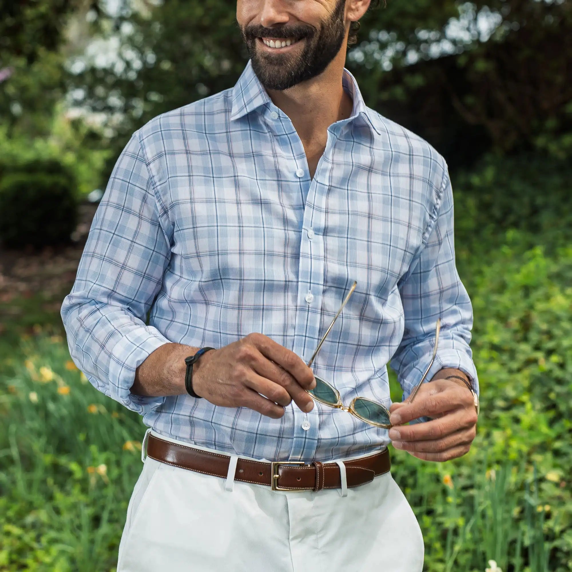 The Sky Blue Alta Plaid Custom Shirt Custom Casual Shirt- Ledbury