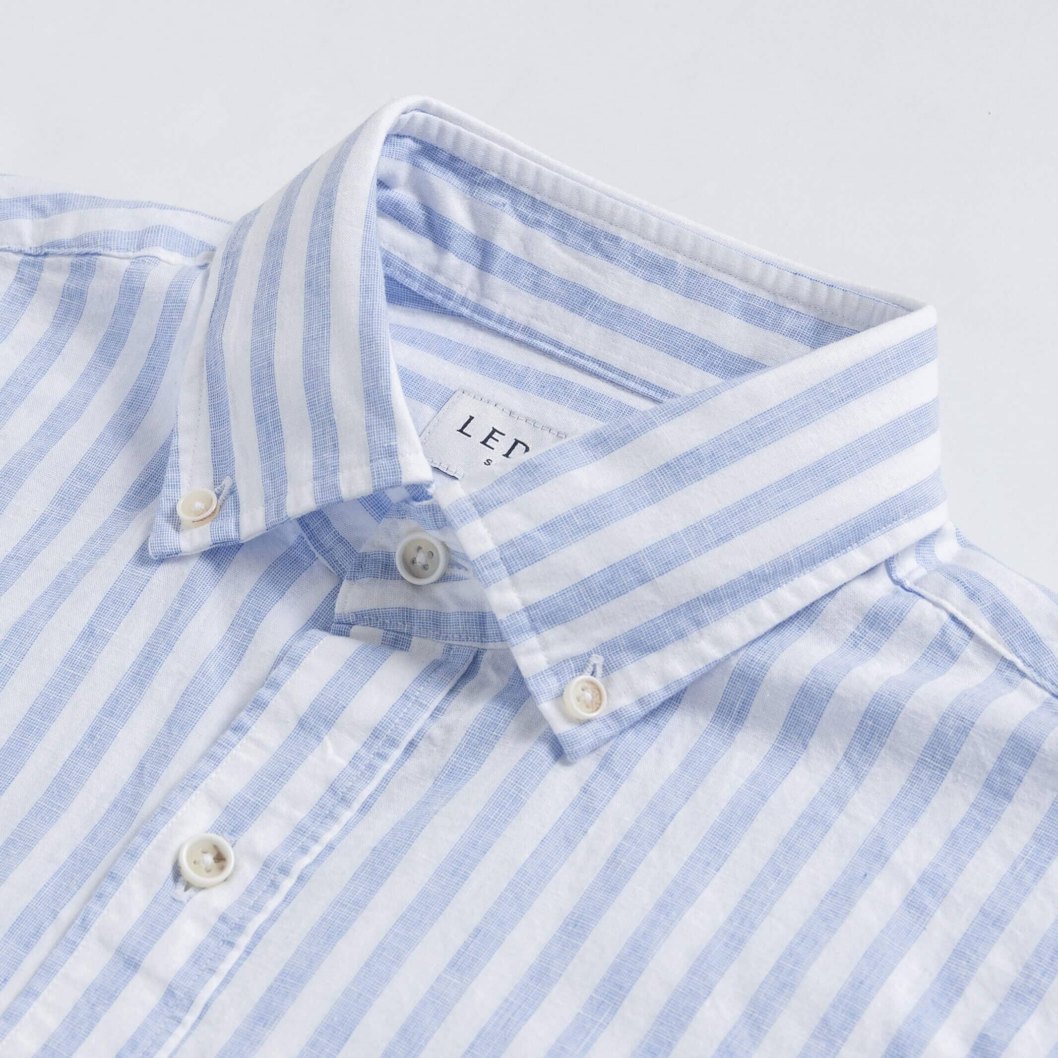 The Blue Barretto Stripe Cotton Linen Custom Shirt Custom Casual Shirt- Ledbury