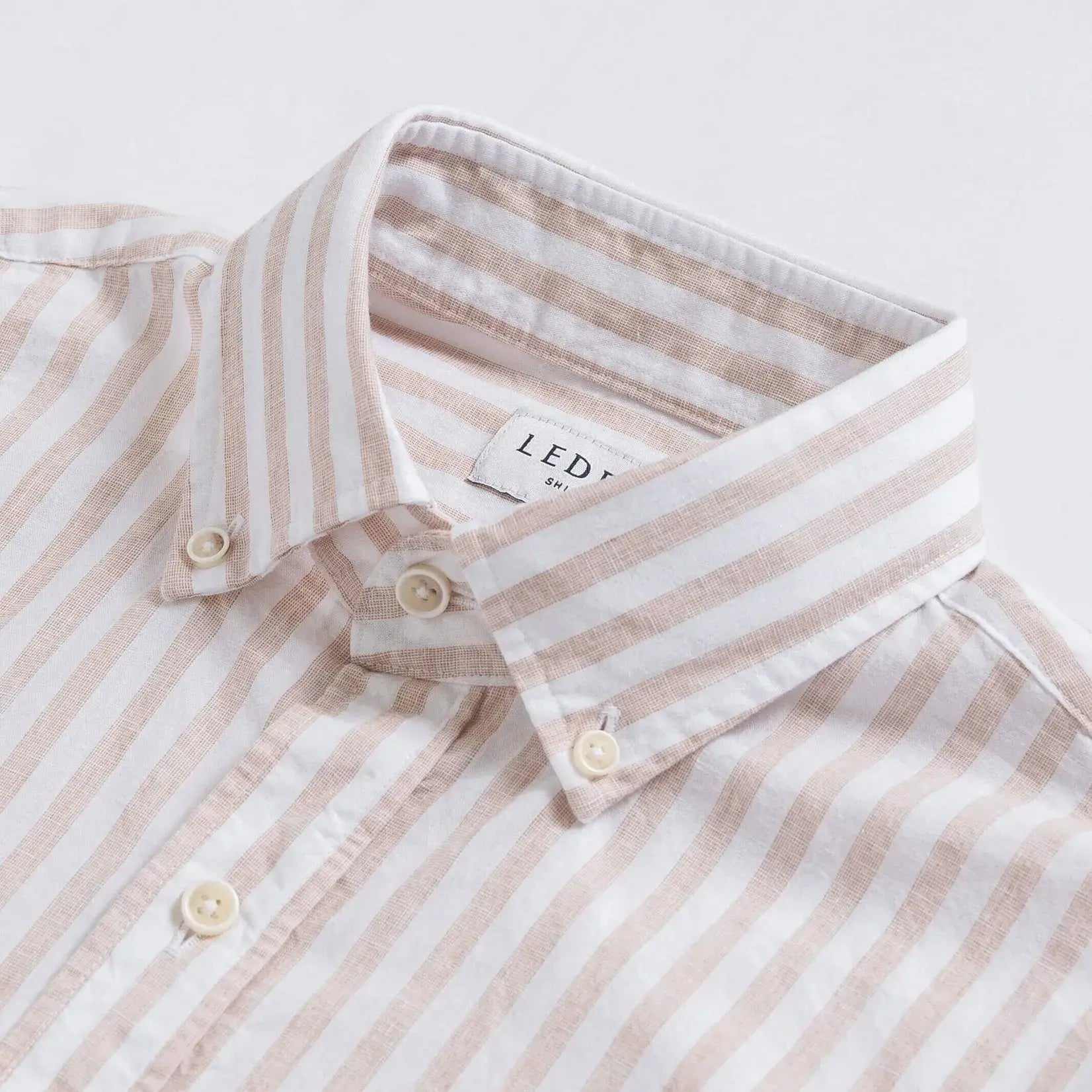The Tan Barretto Stripe Cotton Linen Custom Shirt Custom Casual Shirt- Ledbury