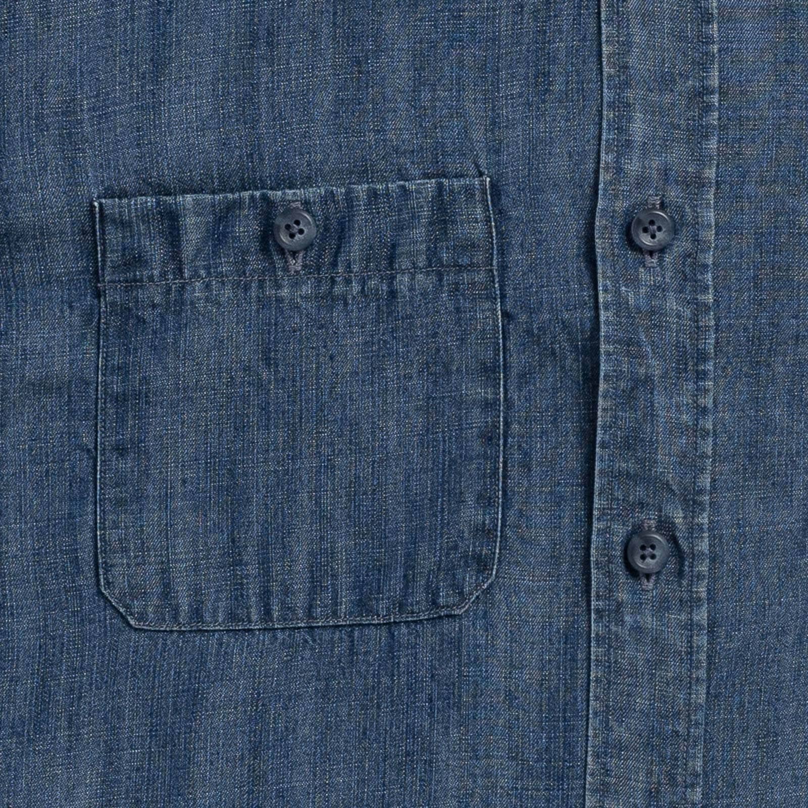 Blue denim utility shirt chest pocket detail - double button-through design