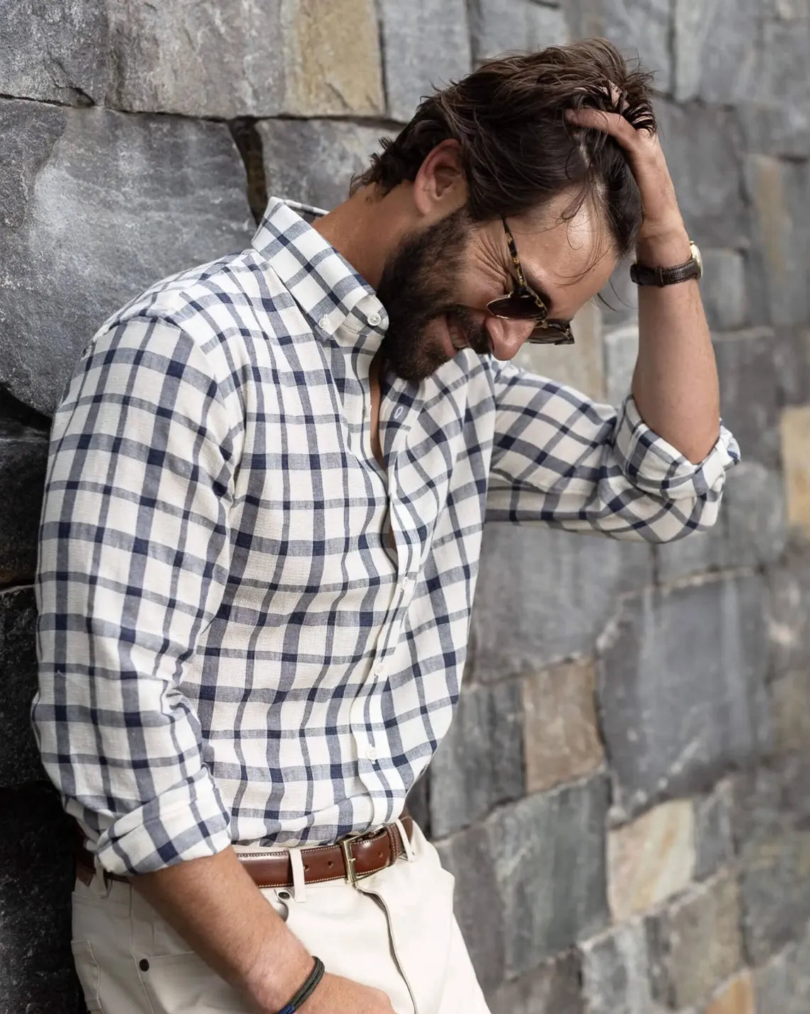 Ledbury Ivory Albiate Fletcher Windowpane shirt — lifestyle shot