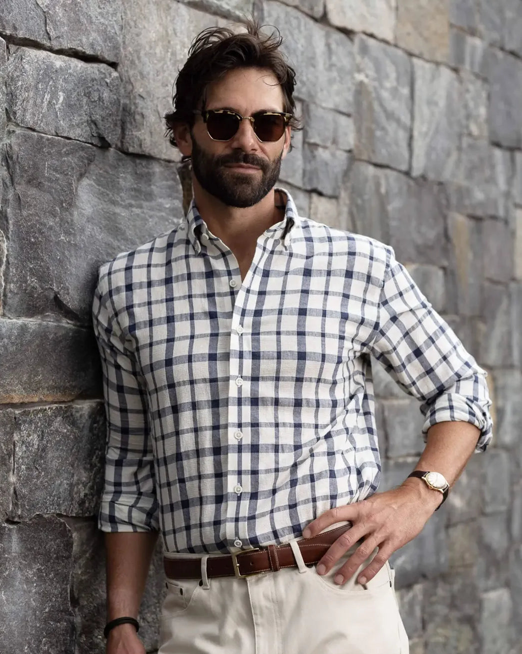 Ledbury Ivory Albiate Fletcher Windowpane shirt — lifestyle shot 2