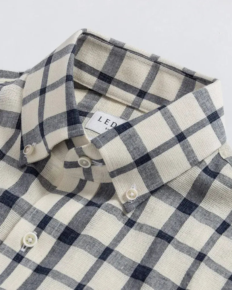 Ledbury Ivory Albiate Fletcher Windowpane shirt — collar detail