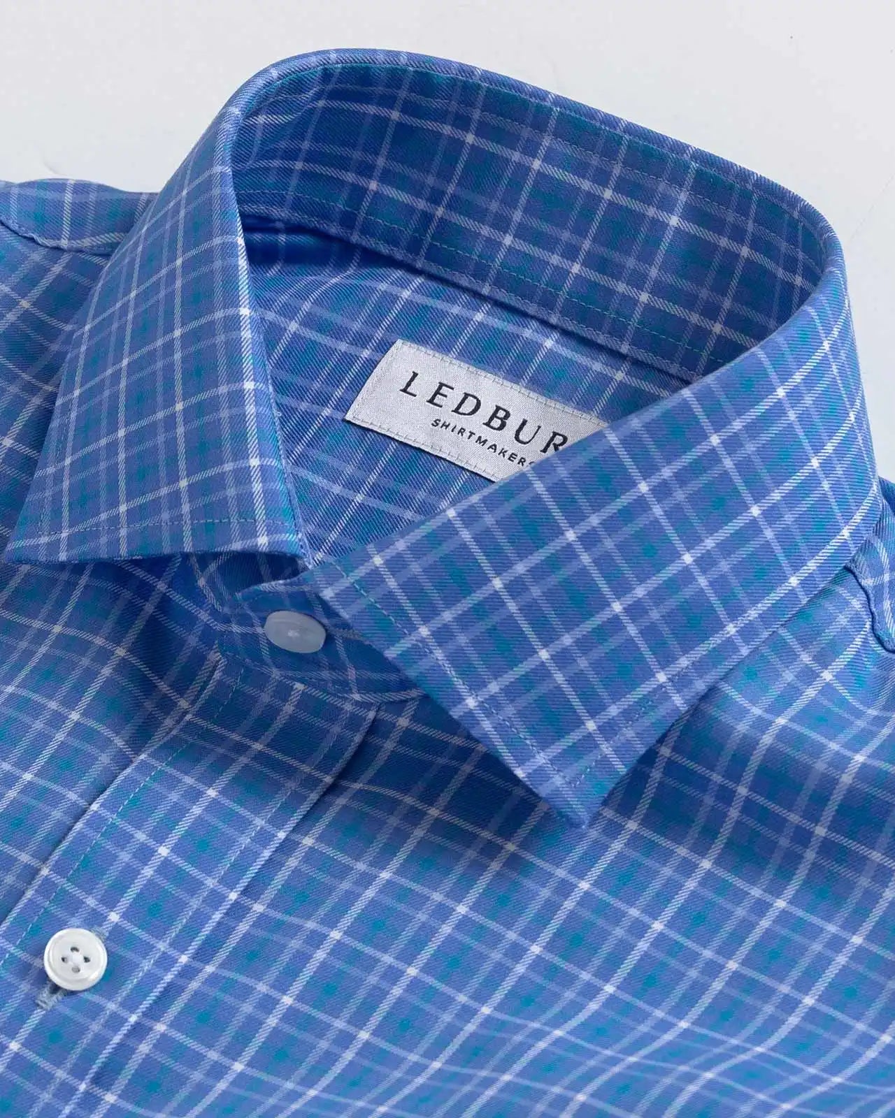 The Bay Blue Brin Check Custom Shirt Custom Dress Shirt- Ledbury