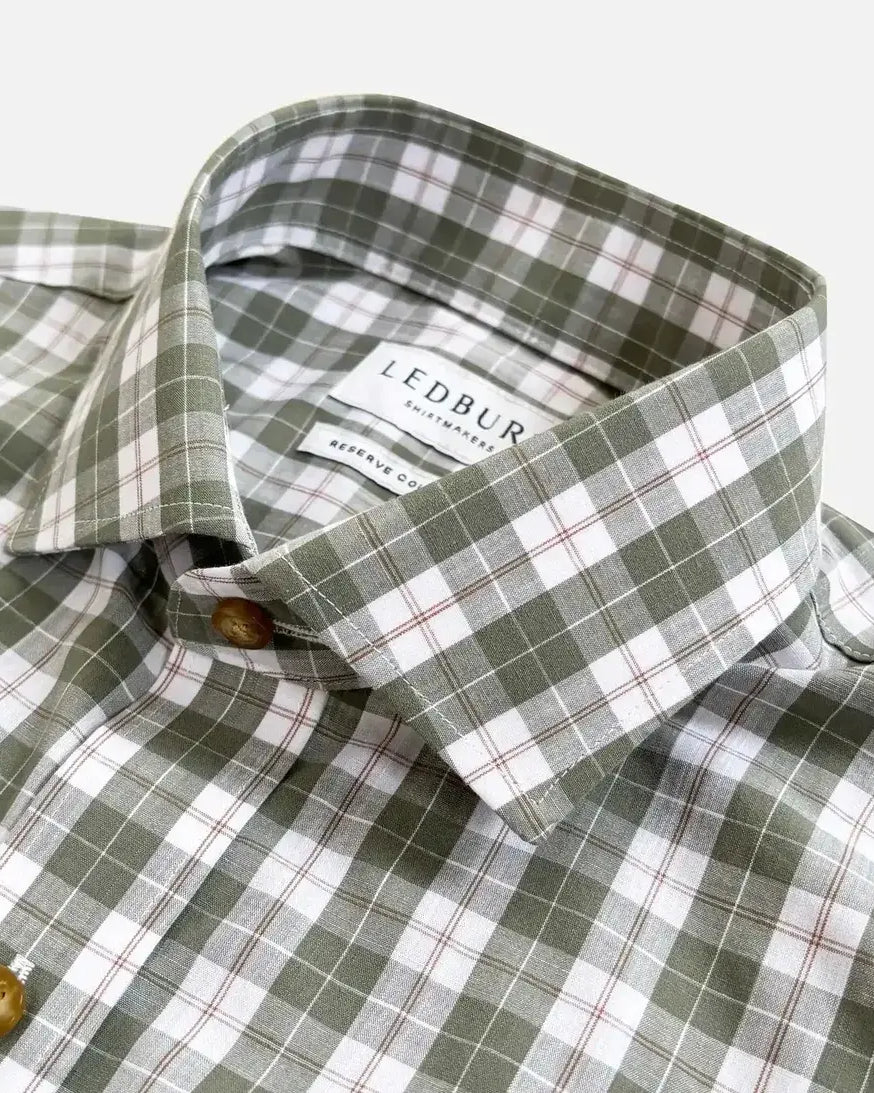 The Soft Olive Albini Erwood Check Custom Shirt Custom Casual Shirt- Ledbury