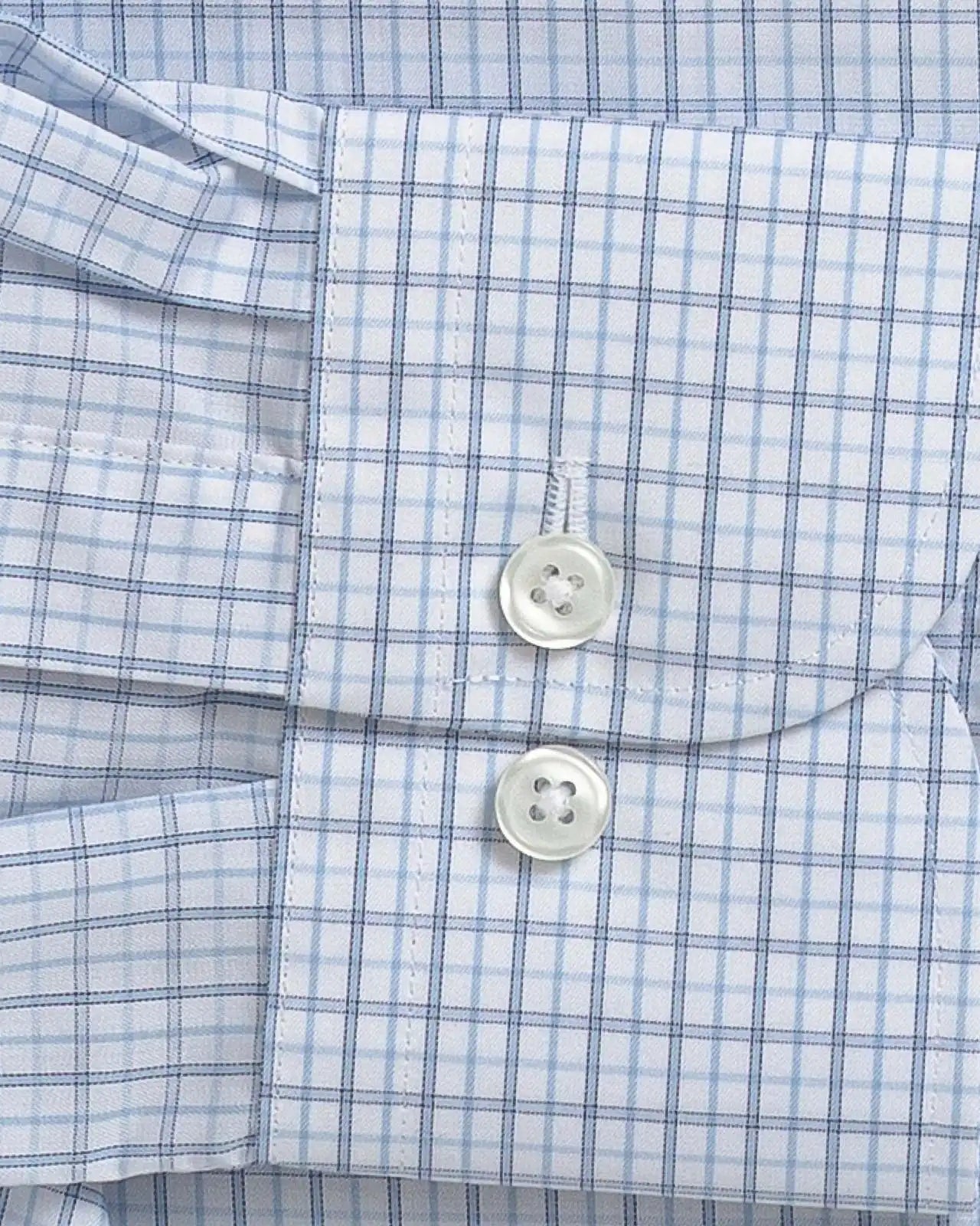 Blue tattersall dress shirt sleeve detail – Ledbury Kent fabric custom fit
