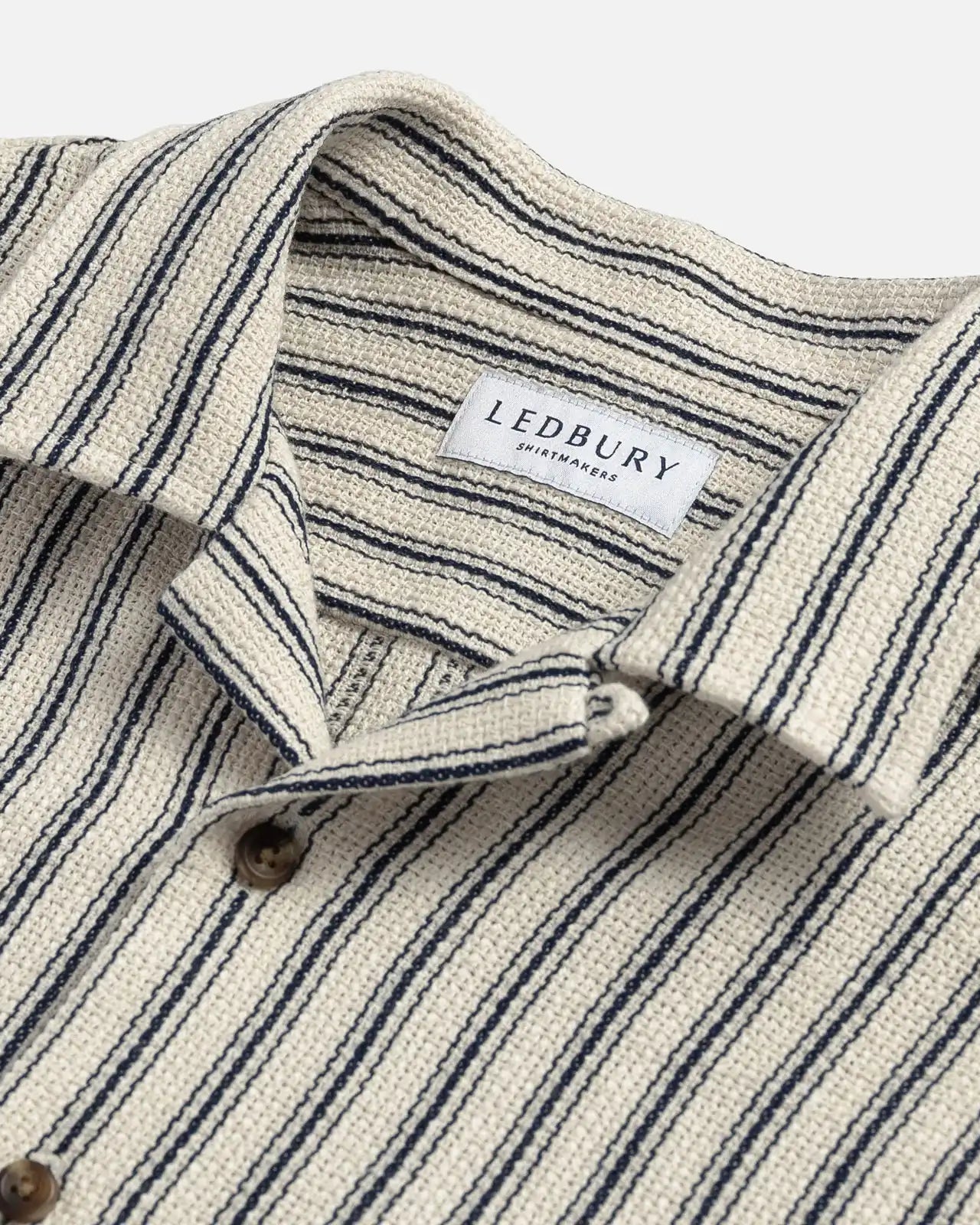 Ledbury Navy Costa Stripe Camp Collar shirt — collar detail
