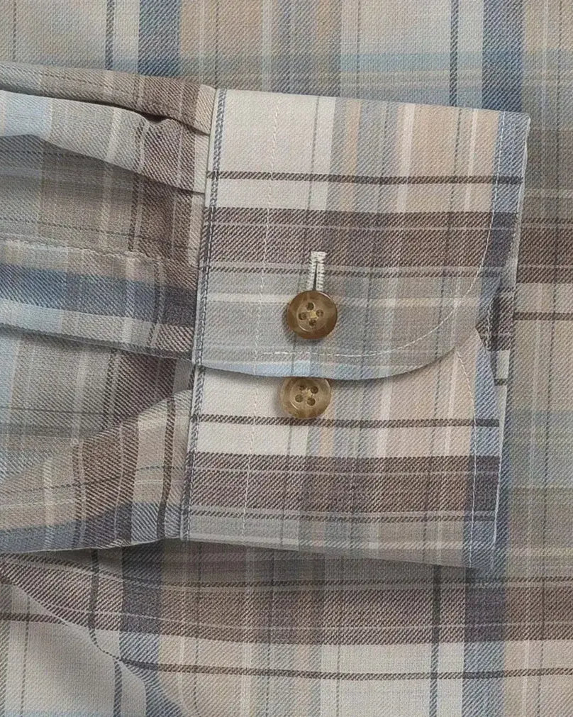 Sleeve detail of the Ledbury Faded Desert Coulter Plaid Custom Shirt — customizable sleeve length