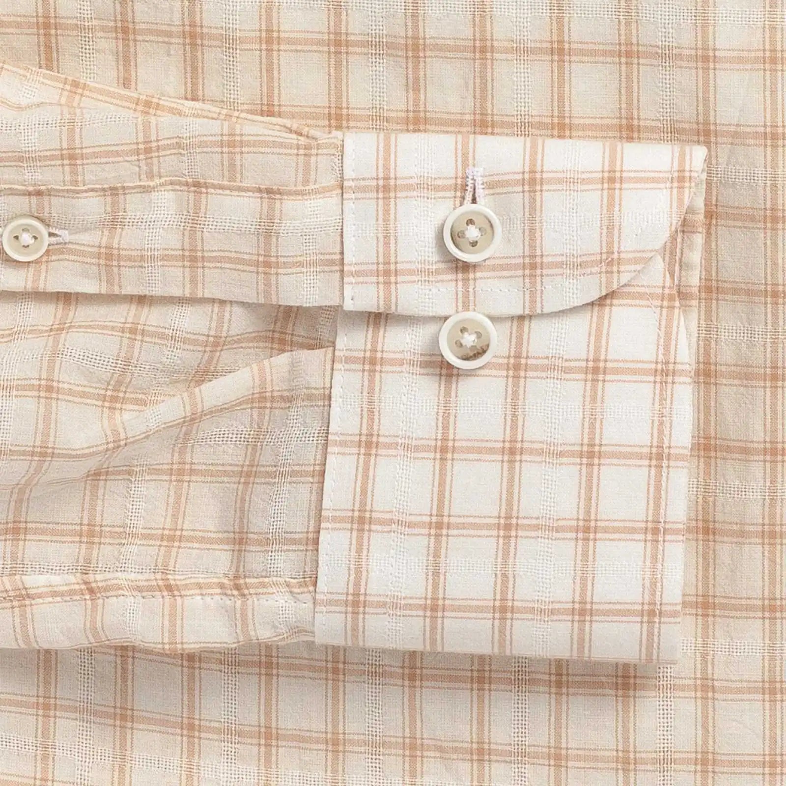 Sleeve and double button barrel cuff detail, pale pink check, Ledbury