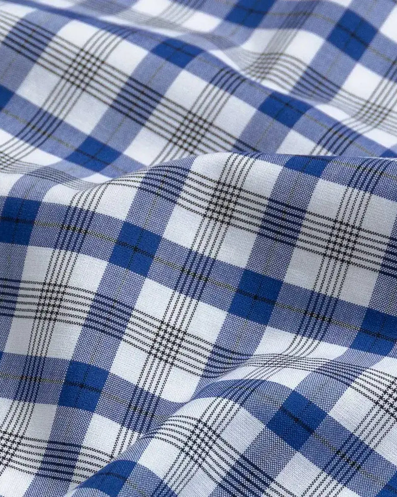 Thomas Mason ultra-lightweight poplin fabric close-up - peached finish check pattern texture