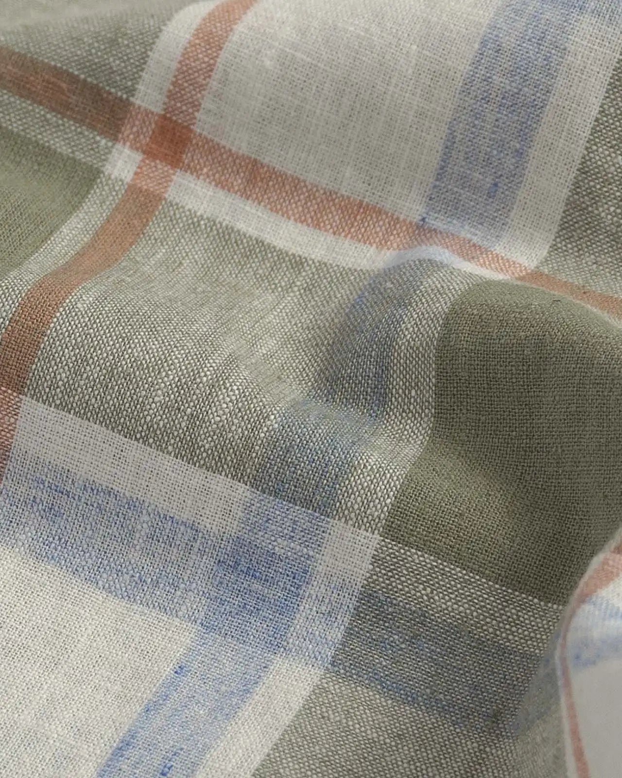 70% cotton 30% linen fabric texture detail — Faded Olive Royer shirt by Ledbury