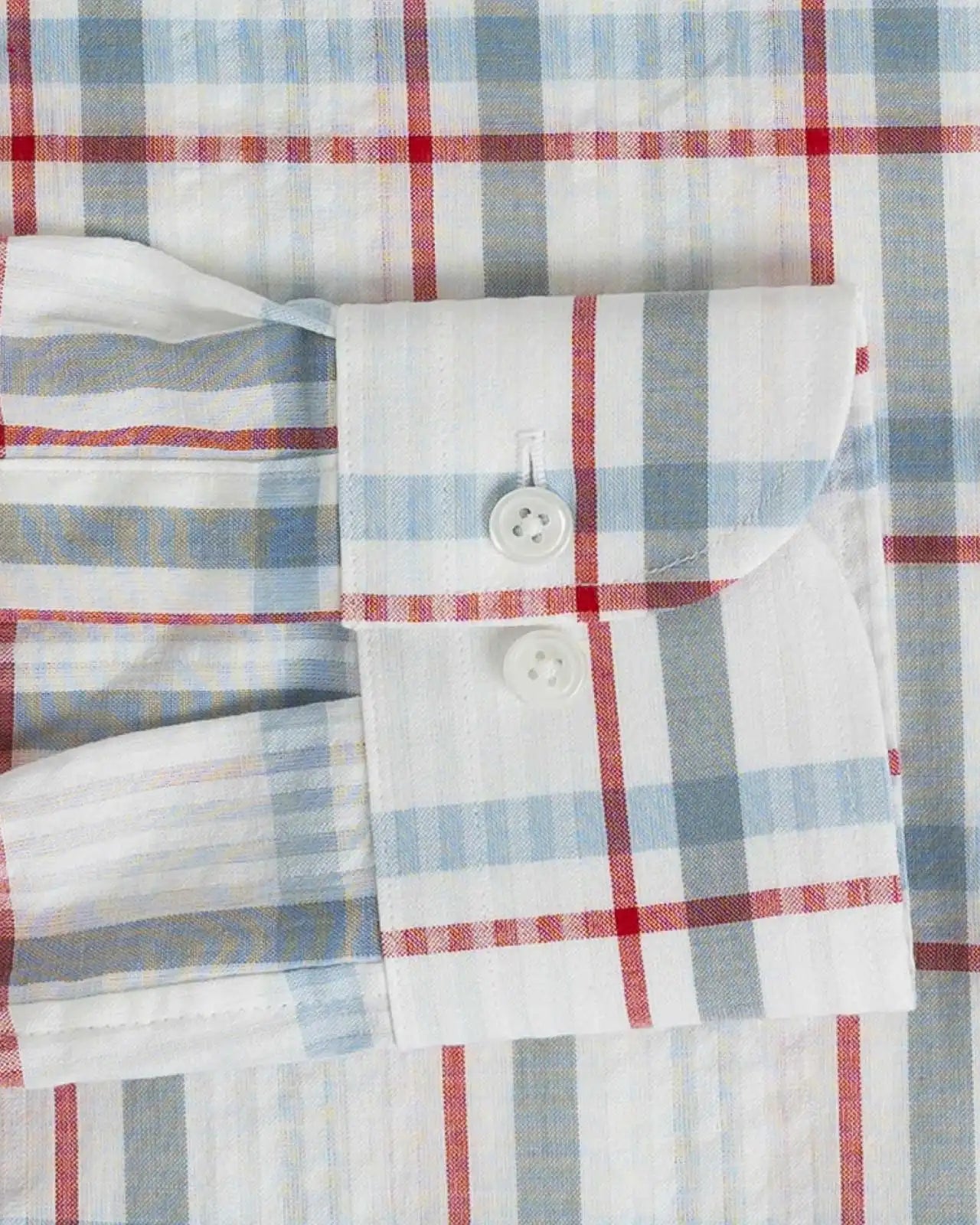 Double button barrel cuff detail on the Red Pepper Bartlett Plaid shirt