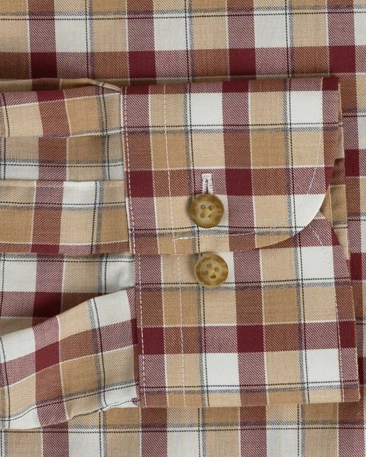 Brick red and tan check Italian woven Albini sleeve detail