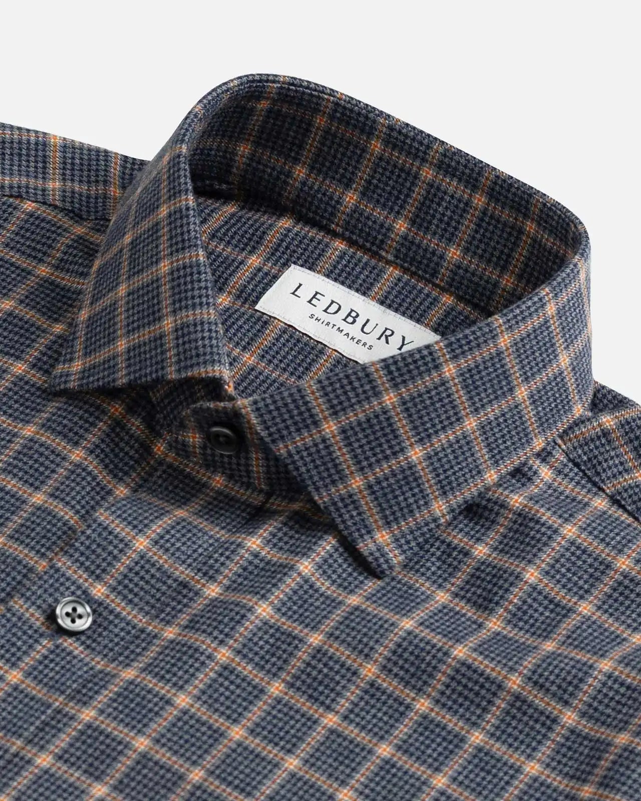 Navy Guilford houndstooth check shirt collar and button detail