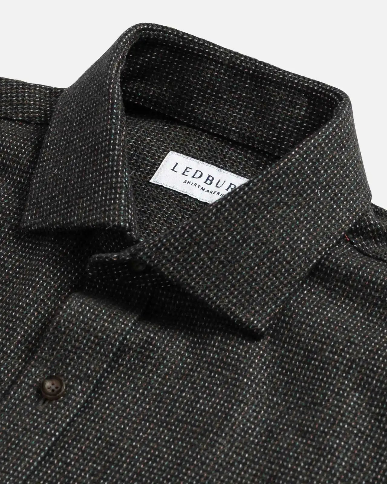 Dark green Delange dobby shirt collar detail - sophisticated texture and tailoring