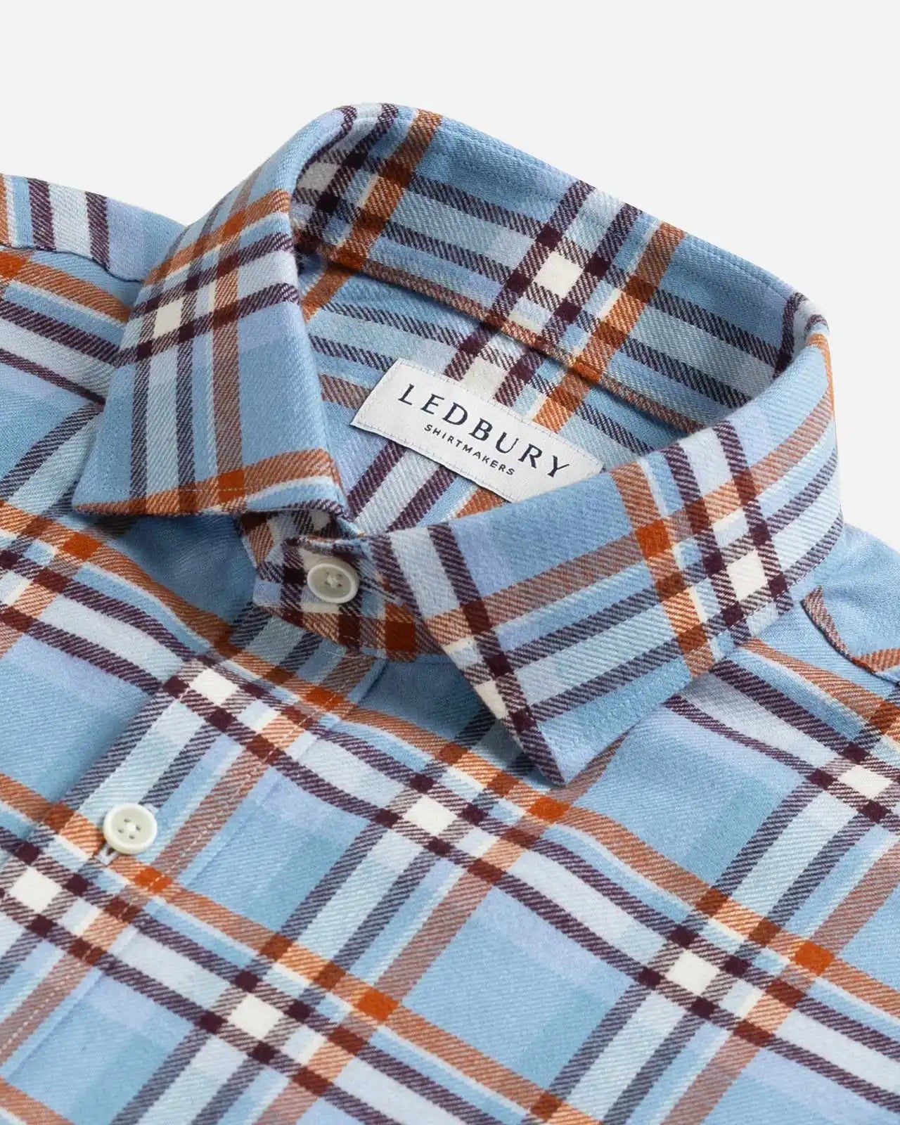 Sky blue Oakhurst flannel shirt collar - cozy texture and refined tailoring