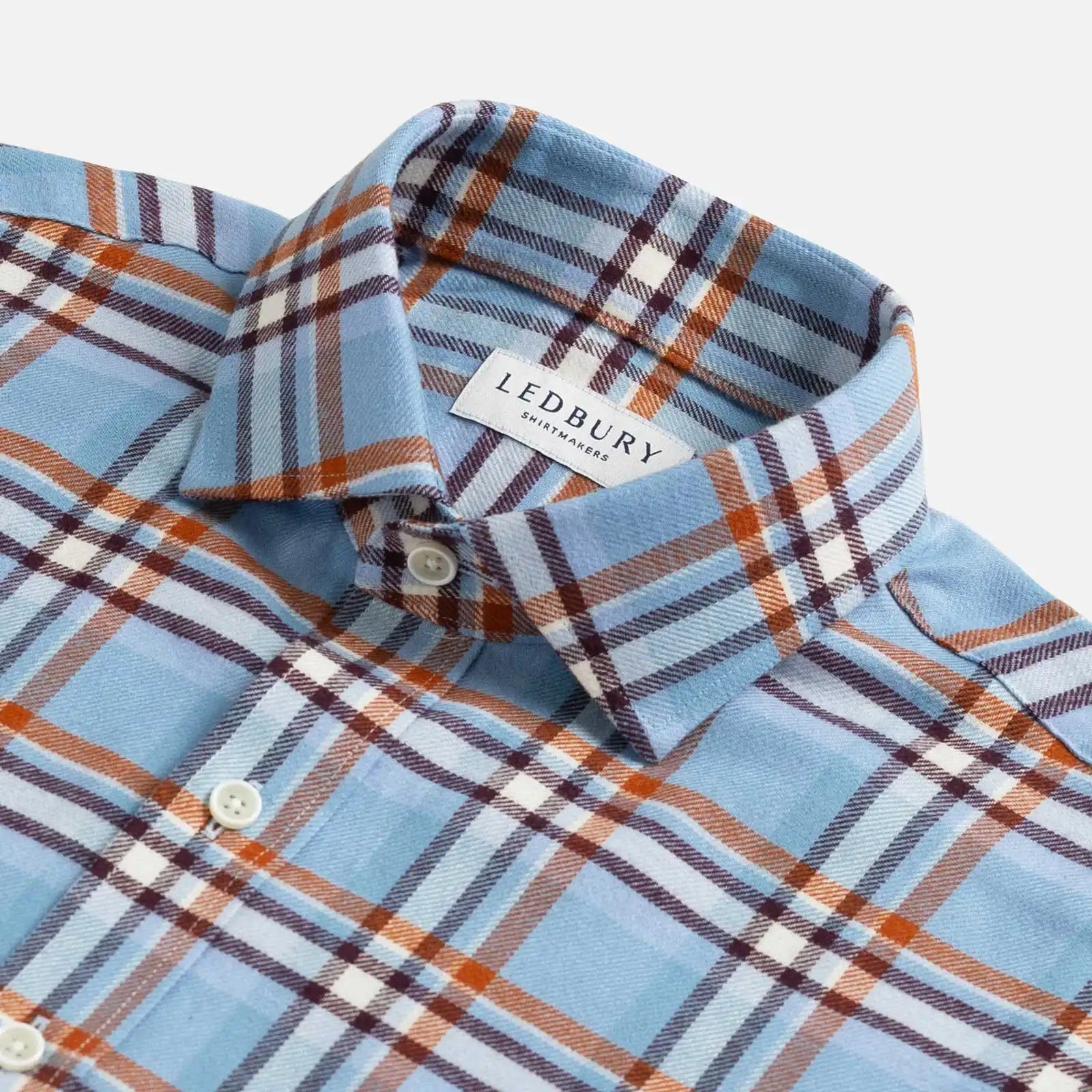 Sky blue Oakhurst flannel shirt collar - cozy texture and refined tailoring