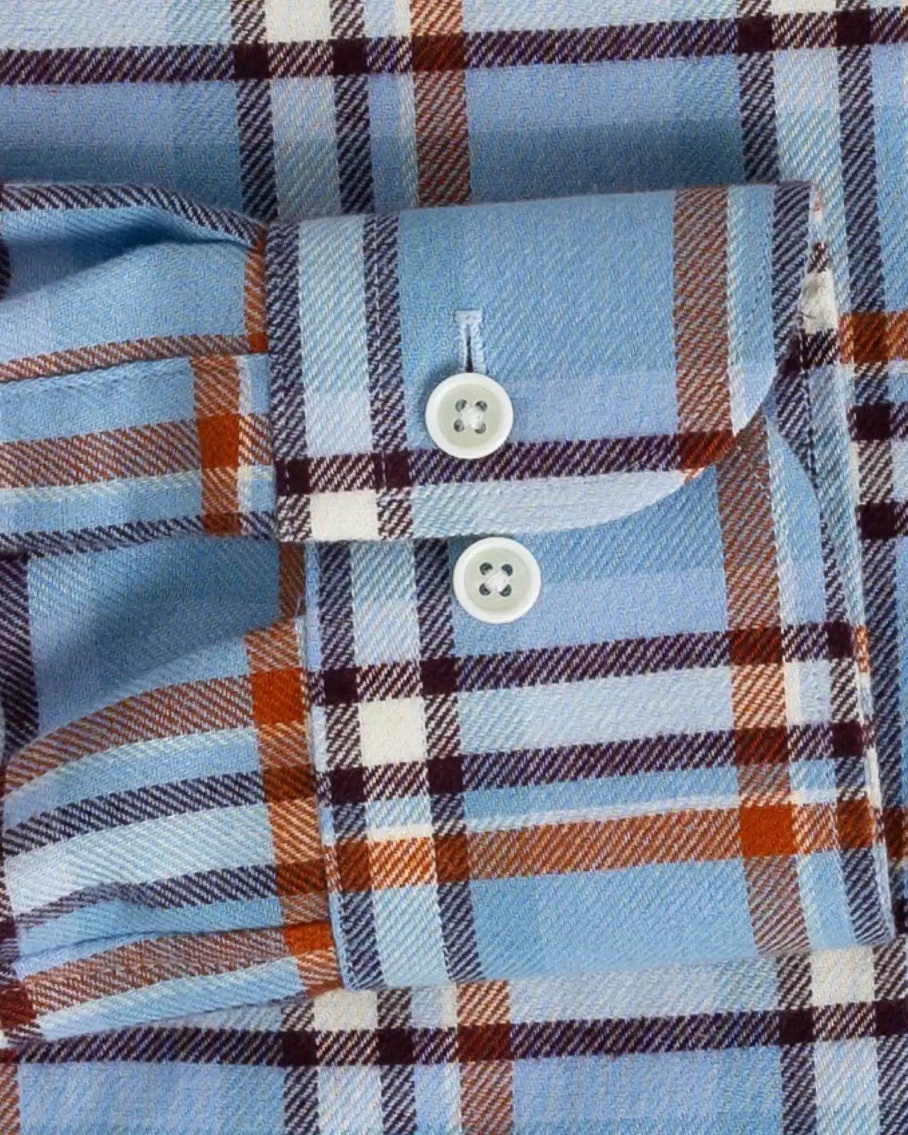 Sky blue Oakhurst flannel shirt sleeve detail - brushed fabric with custom sizing
