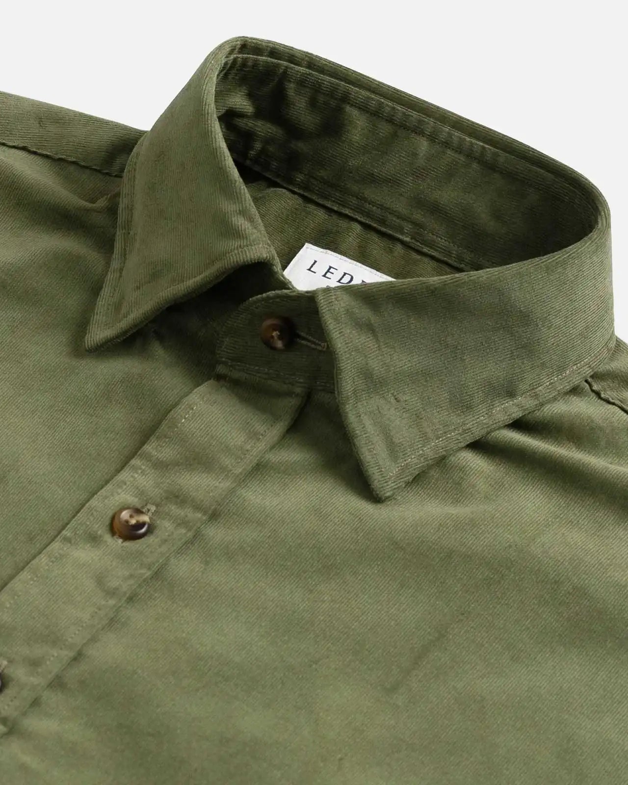 Olive green Benwood corduroy shirt with fine-wale texture
