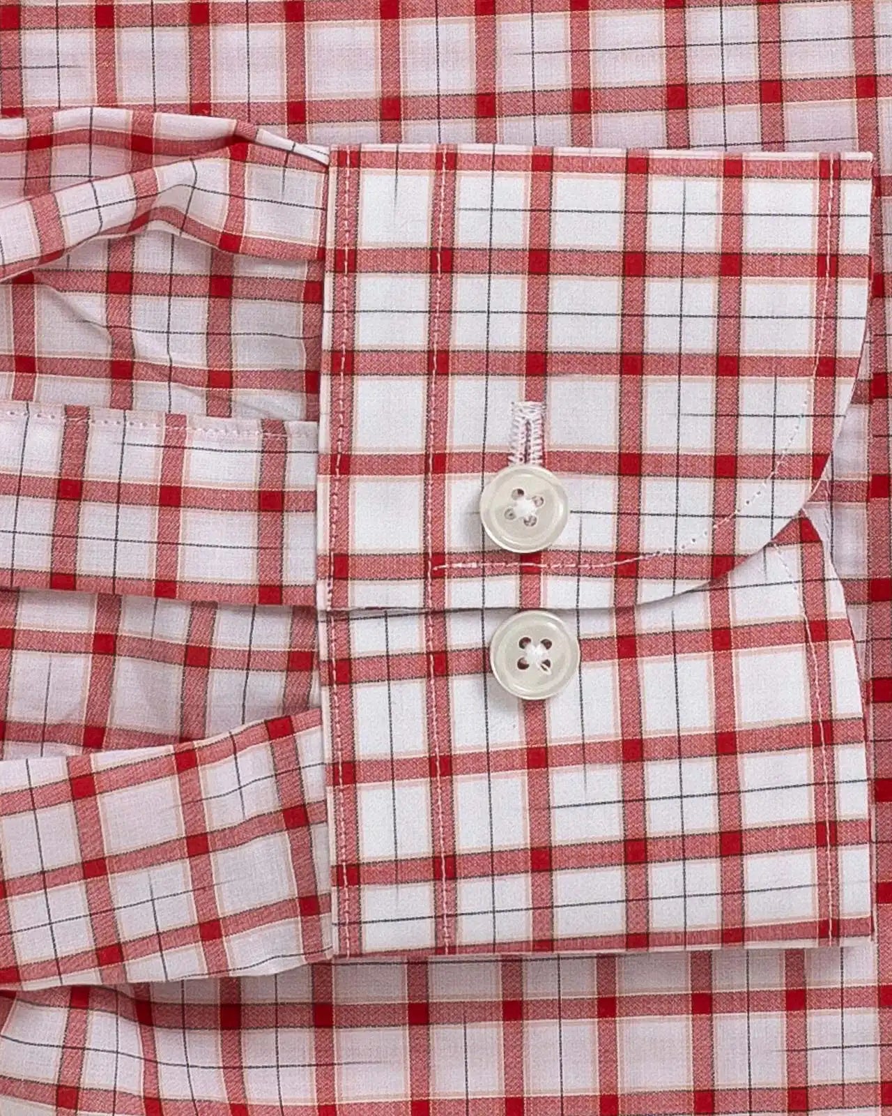 Ledbury Red Guyer Check Custom Shirt — double button barrel cuff detail on red check cotton poplin