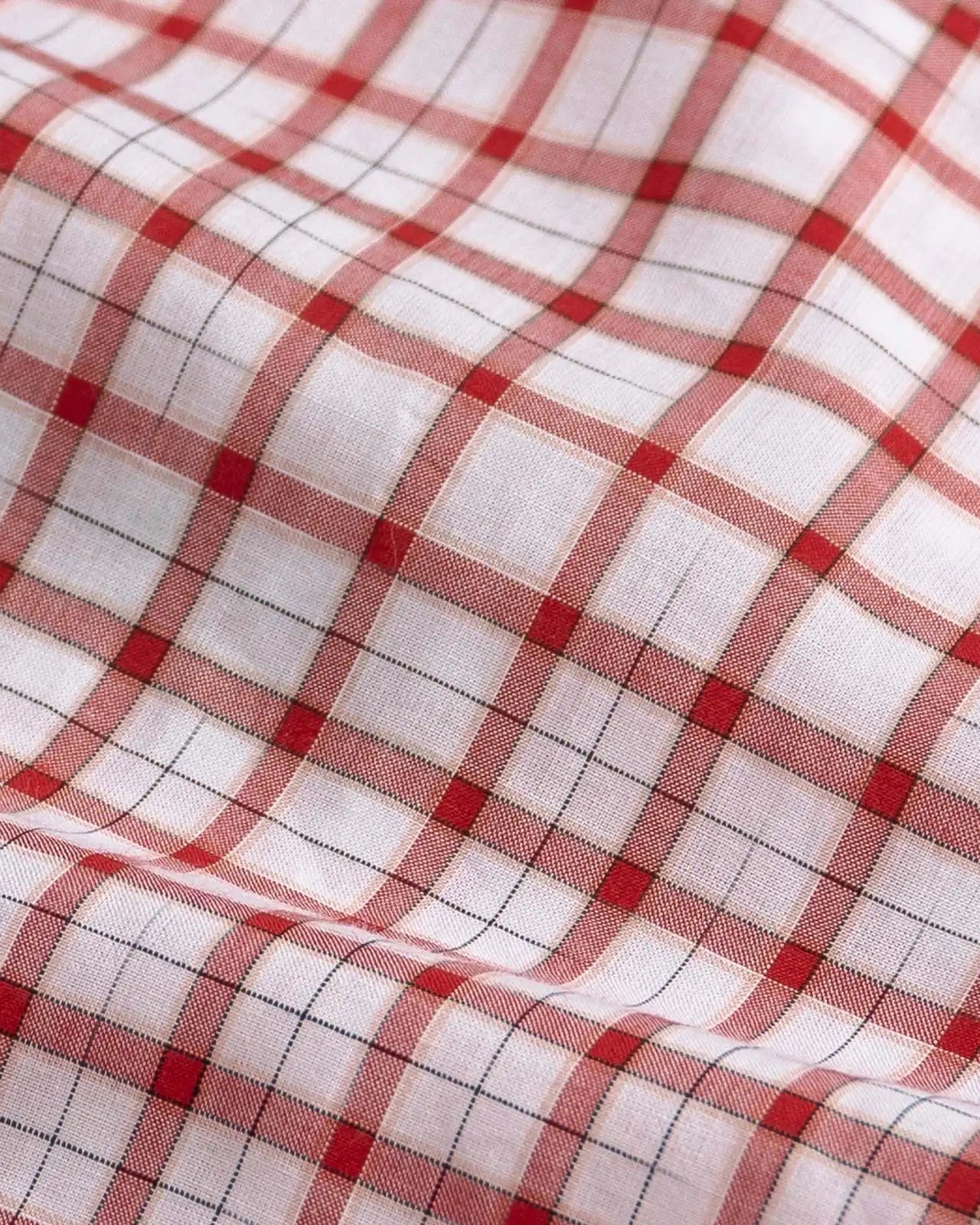 Ledbury Red Guyer Check shirt fabric — ultra-lightweight 100% cotton poplin with bold red tattersall check