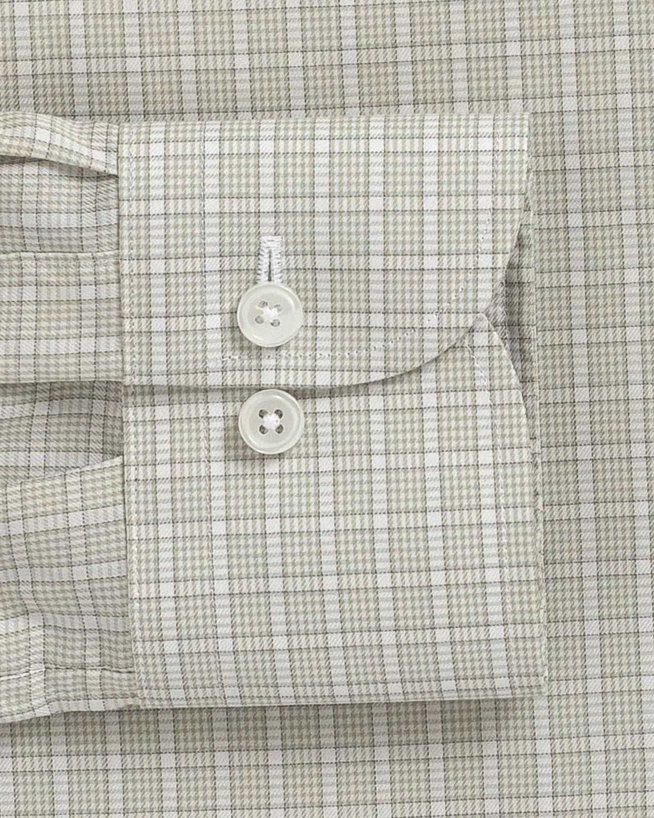 Light sage Baldwick Check custom shirt - semi spread collar and sleeve close-up