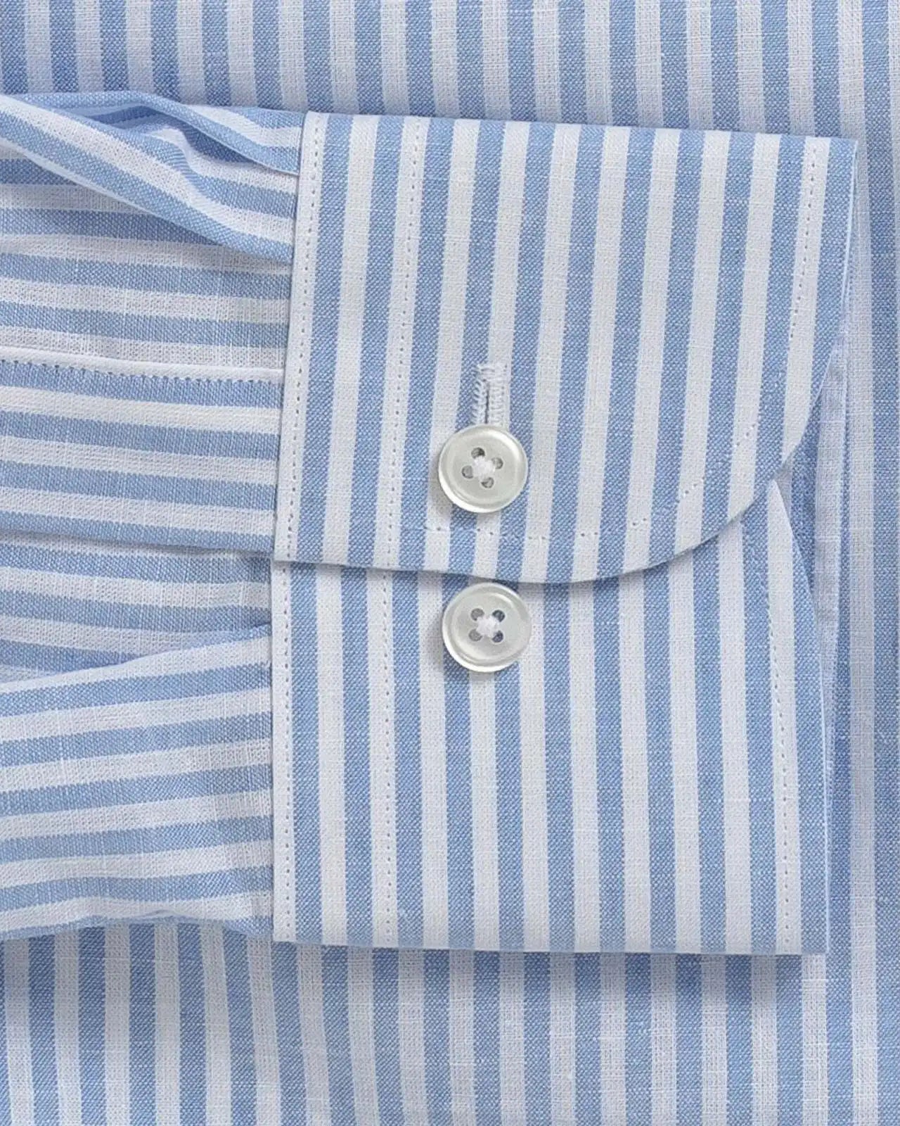 Light blue Sondra Cotton Linen Stripe custom shirt - sleeve and cuff close-up