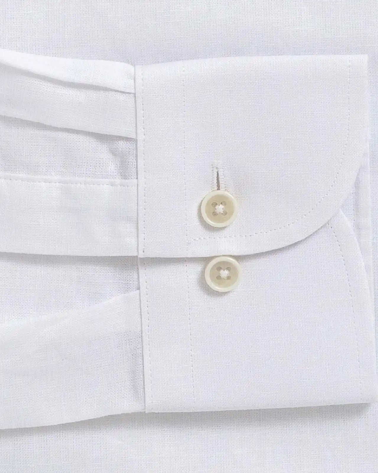 White Culley Cotton Linen custom shirt - hidden button down collar and sleeve close-up