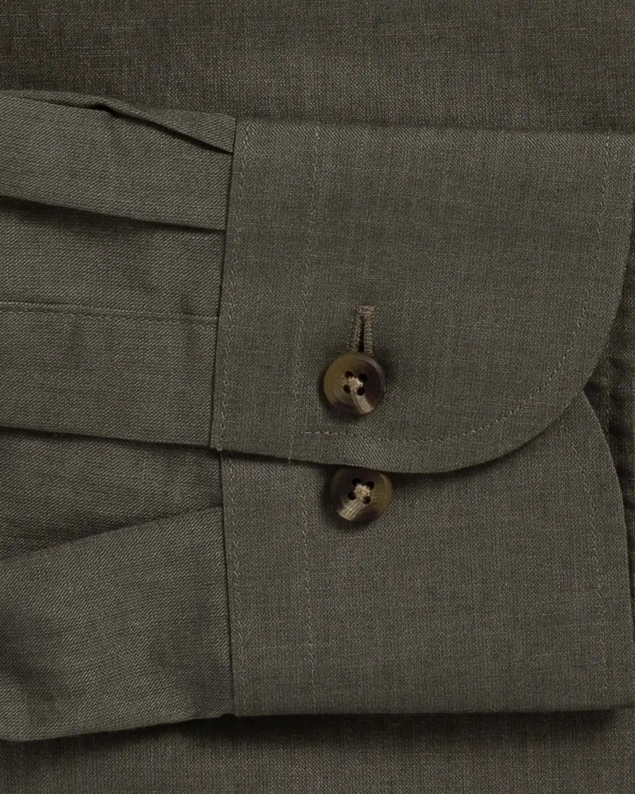 Dark olive Varley Cotton Linen custom shirt - sleeve and cuff close-up