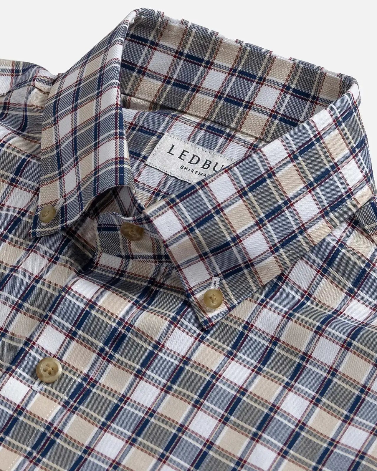 Vintage navy Kenmore Plaid Oxford shirt collar detail - button-down collar close-up