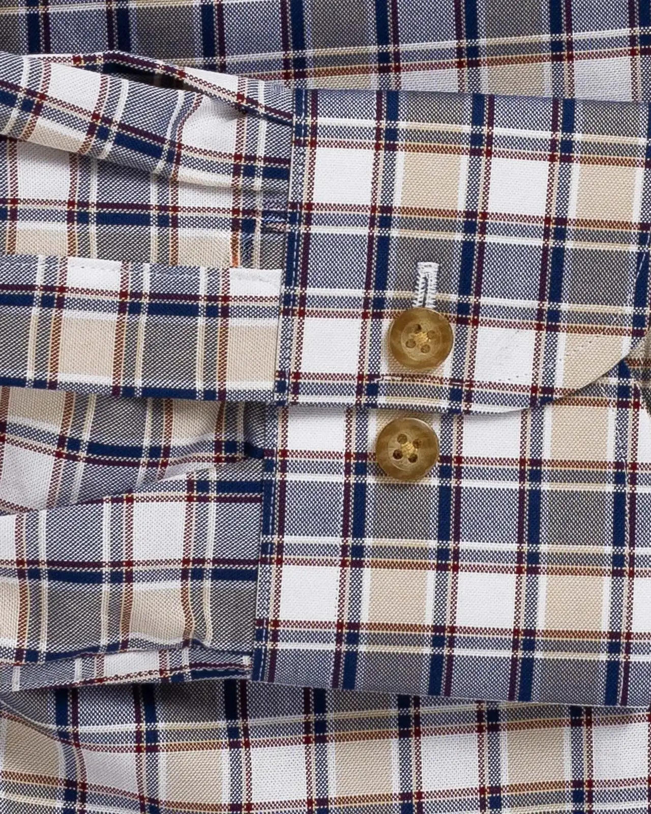Vintage navy Kenmore Plaid Oxford custom shirt - sleeve and cuff close-up