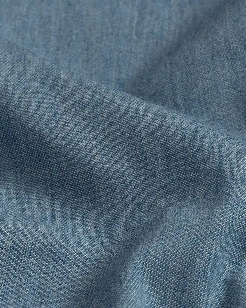 Double button barrel cuff detail on the Light Blue Cambell Chambray Utility — Ledbury