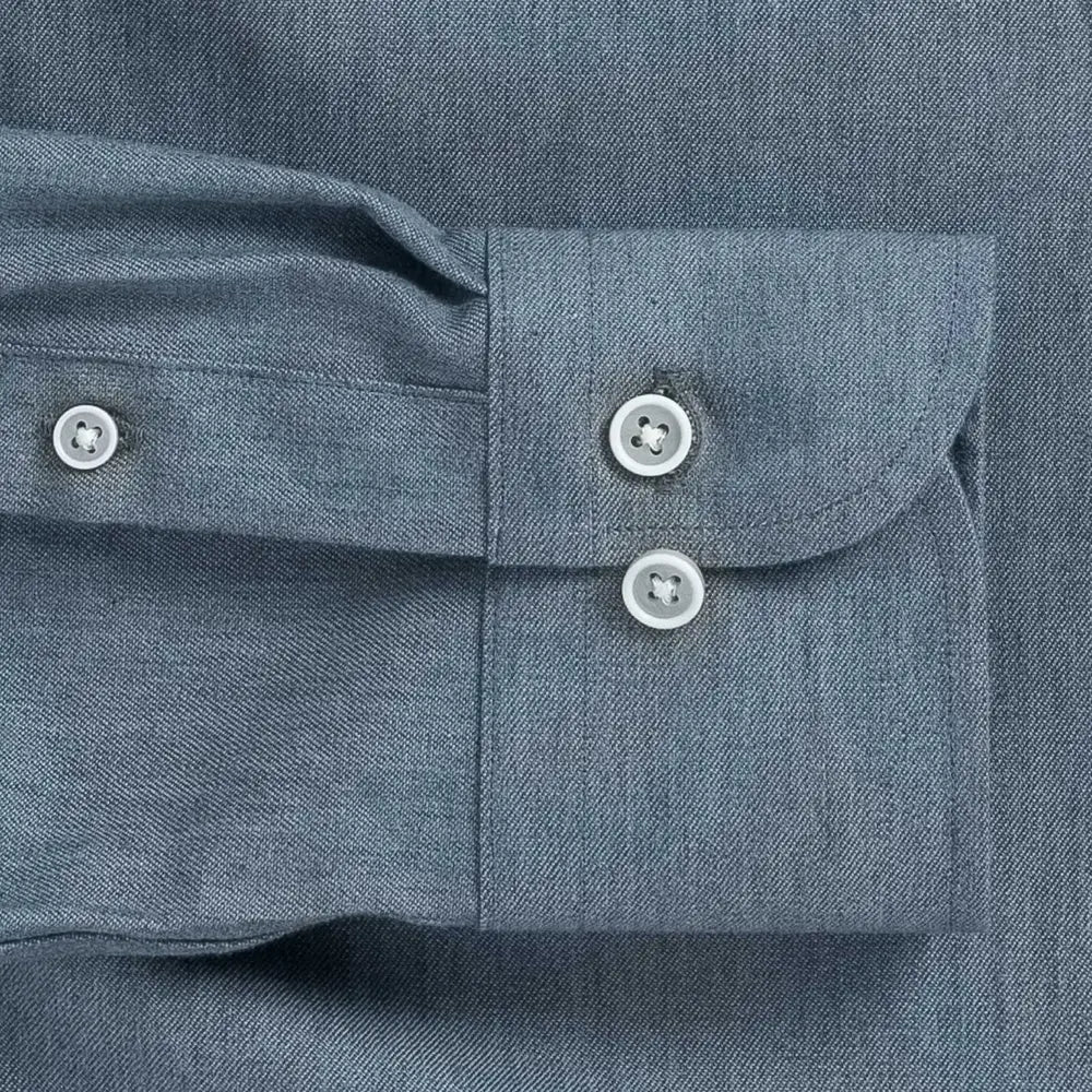 Double button barrel cuff detail on the Light Blue Cambell Chambray — Ledbury