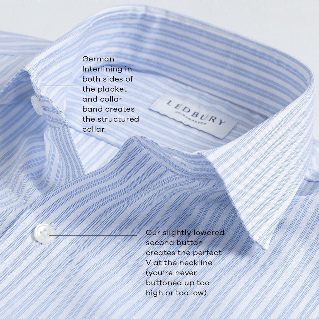 The Sky Blue Albini Bengal Stripe Ellington Twill Custom Shirt Custom Dress Shirt- Ledbury
