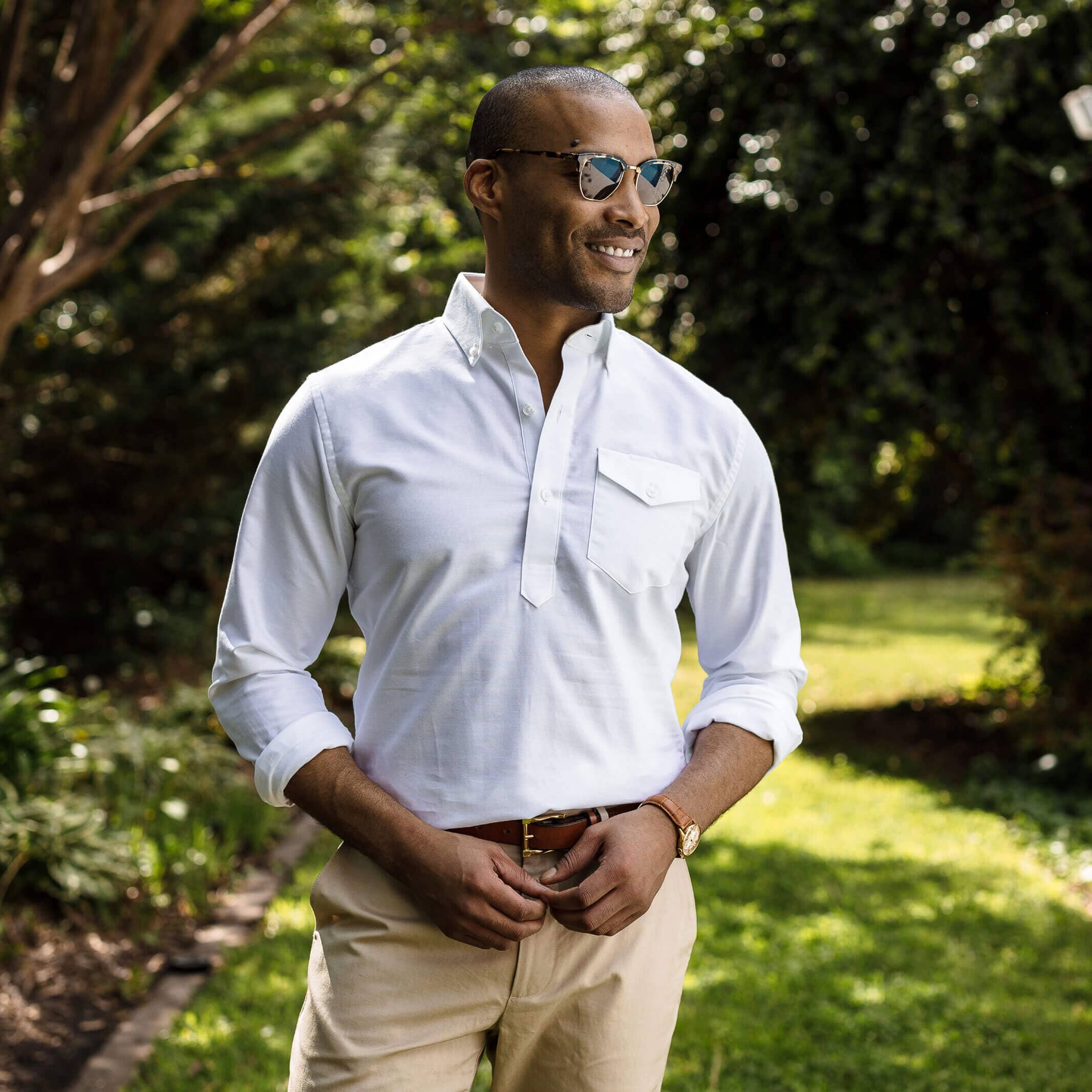 The White Mayfield Oxford Popover Custom Shirt Custom Casual Shirt- Ledbury