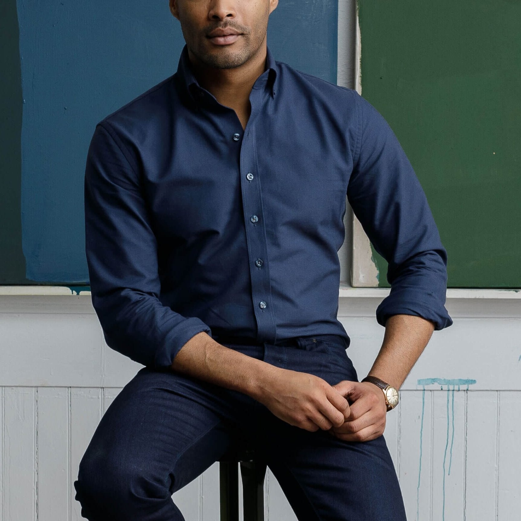 The Navy Mayfield Oxford Custom Shirt Custom Dress Shirt- Ledbury