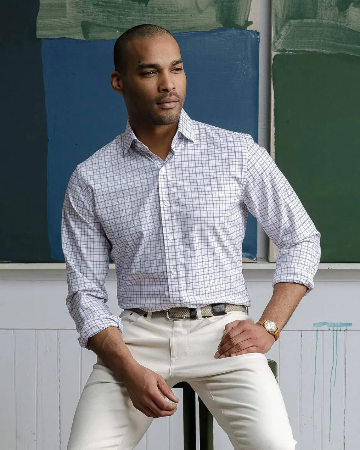 The Orange Journey Flex Performance Windowpane Custom Shirt Custom Dress Shirt- Ledbury