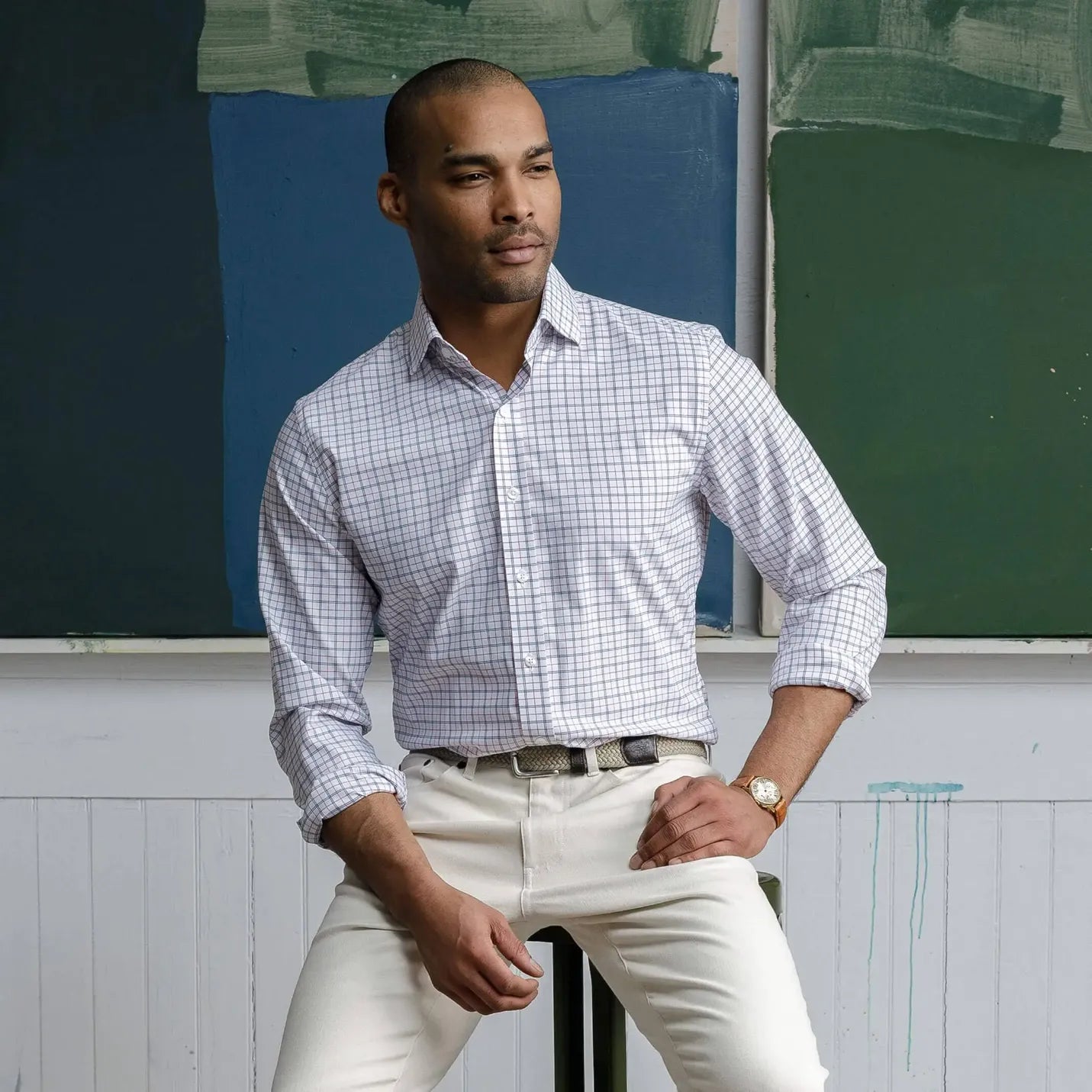 The Orange Journey Flex Performance Windowpane Custom Shirt Custom Dress Shirt- Ledbury