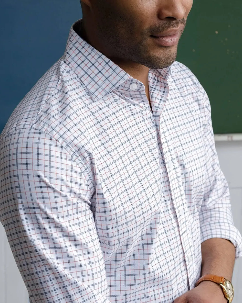 The Orange Journey Flex Performance Windowpane Custom Shirt Custom Dress Shirt- Ledbury