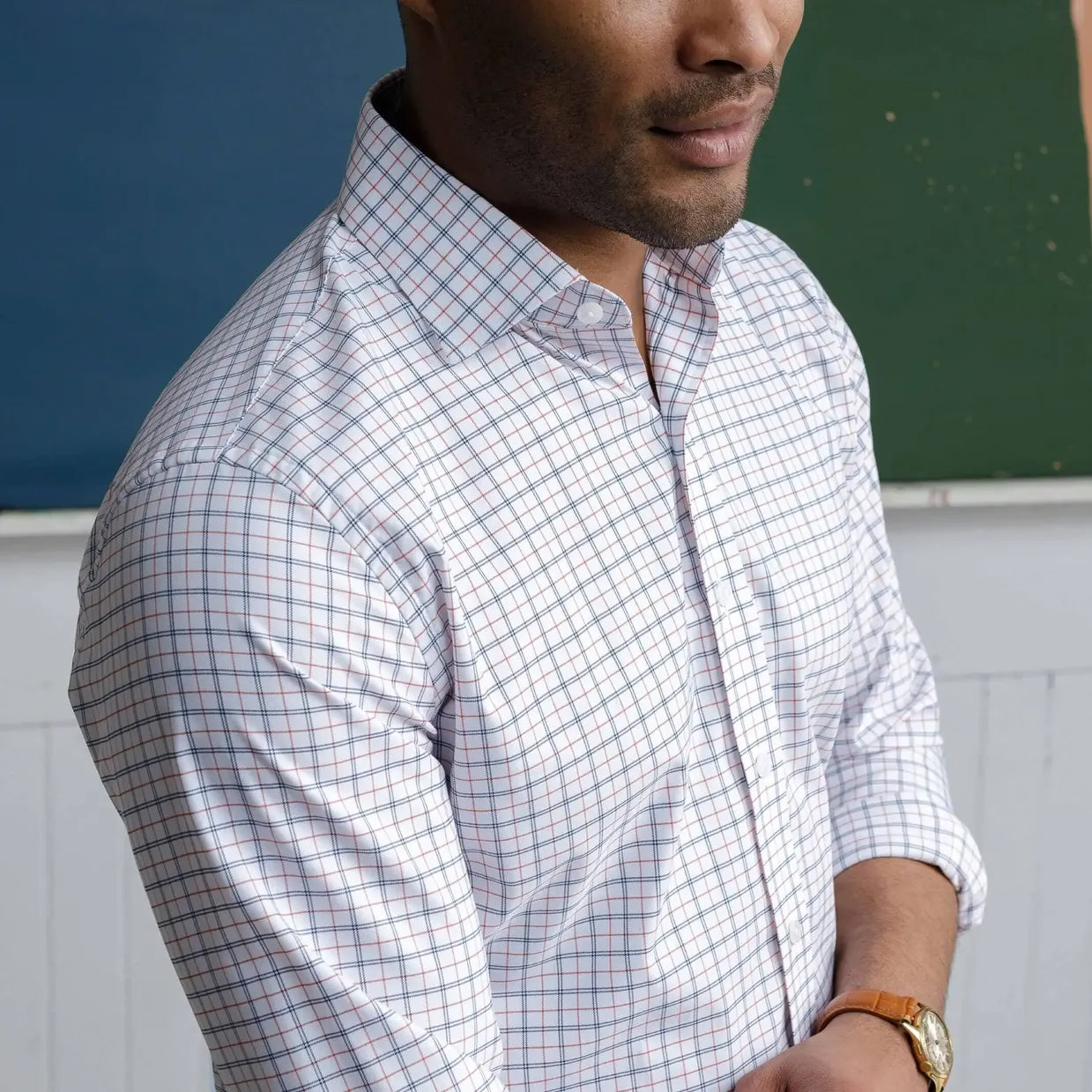 The Orange Journey Flex Performance Windowpane Custom Shirt Custom Dress Shirt- Ledbury