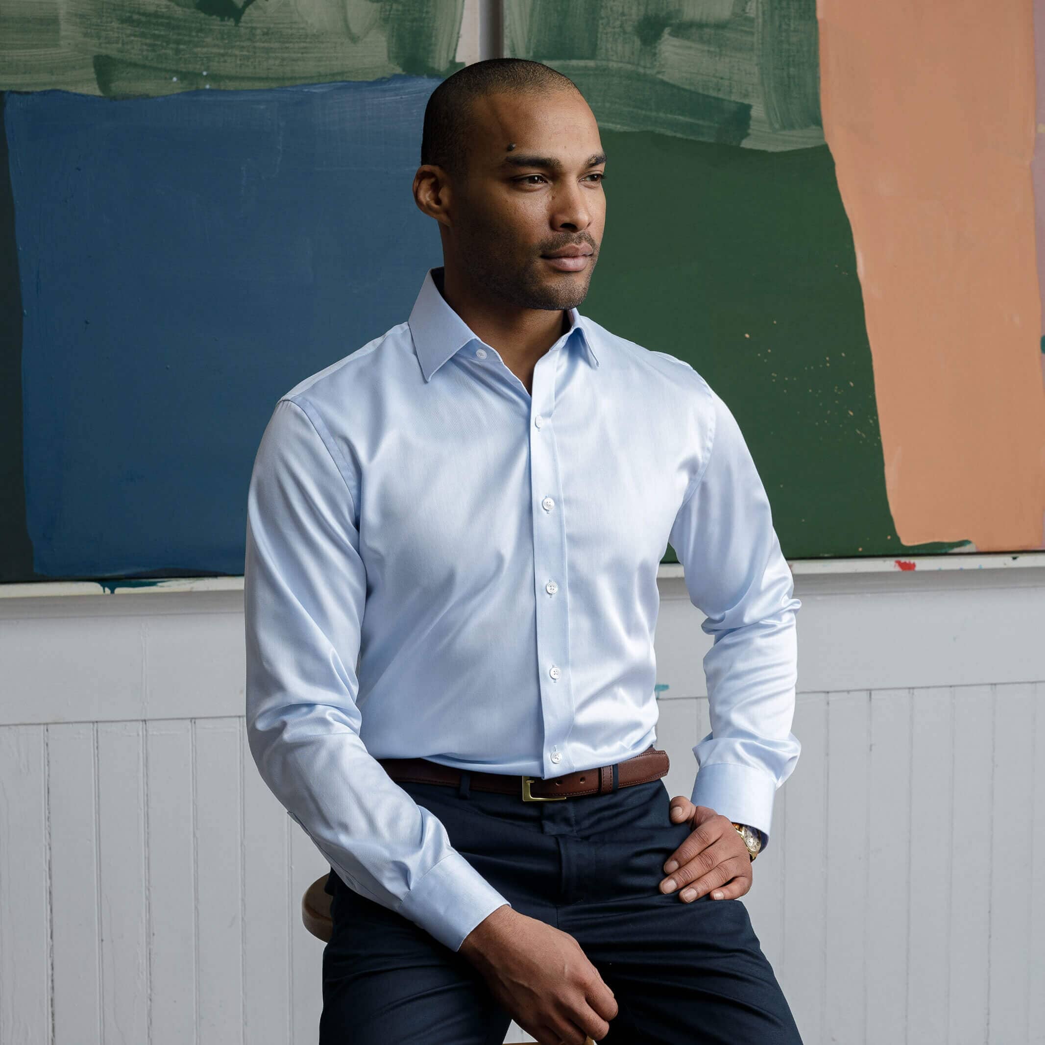 The Light Blue Sanders Non Iron Fine Twill Custom Shirt Custom Dress Shirt- Ledbury